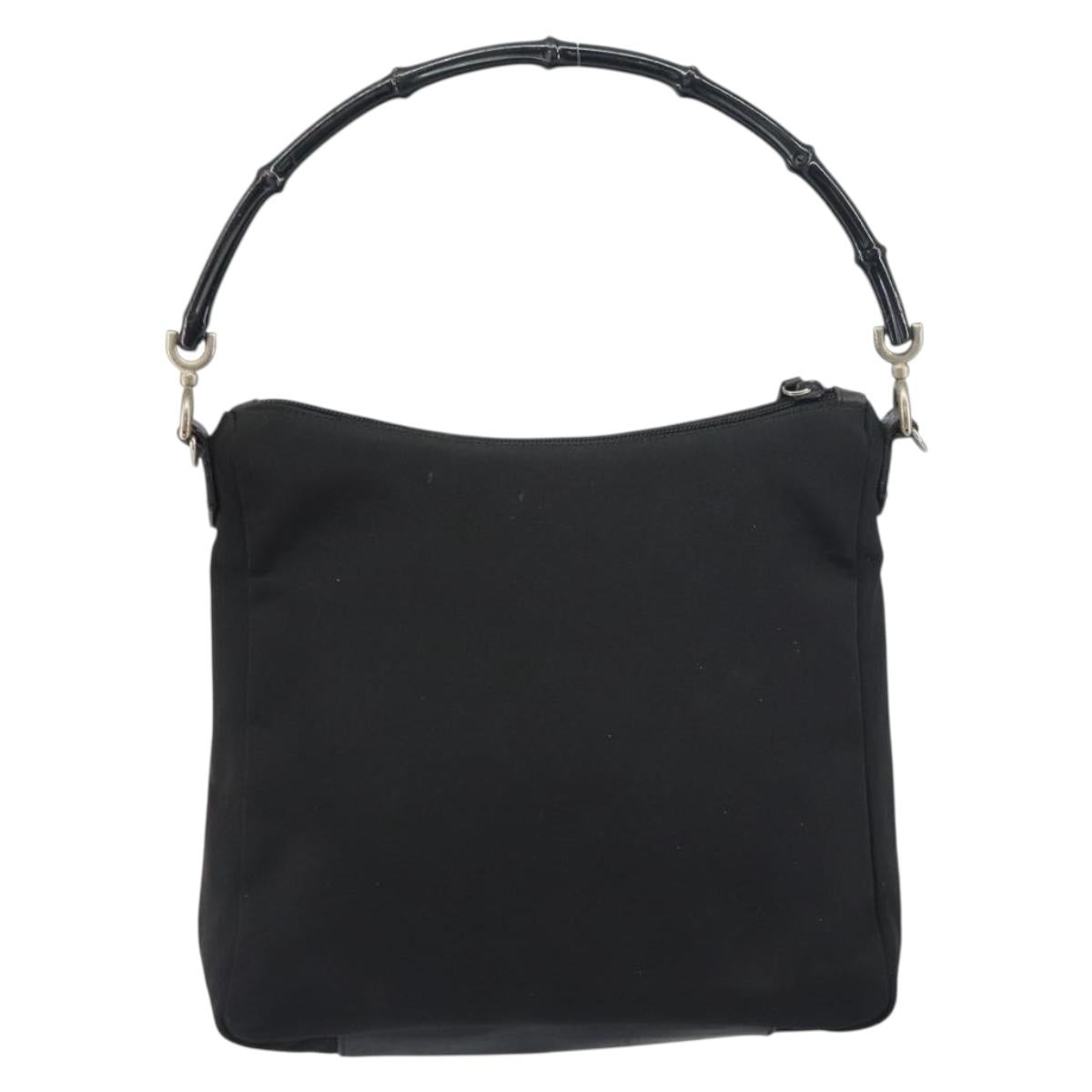 GUCCI Bamboo Shoulder Bag Nylon Black Silver 000 0509 Auth 151436