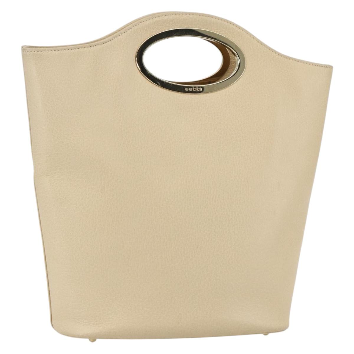 GUCCI Hand Bag Leather Beige Gold 000 1013 0556 Auth 151437