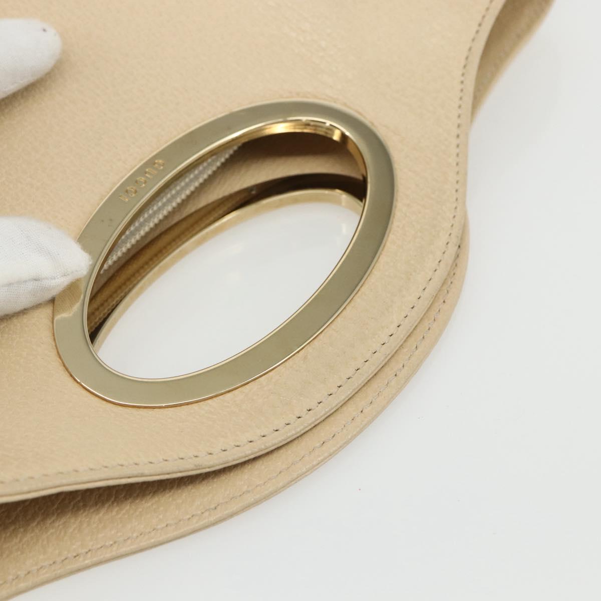 GUCCI Hand Bag Leather Beige Gold 000 1013 0556 Auth 151437