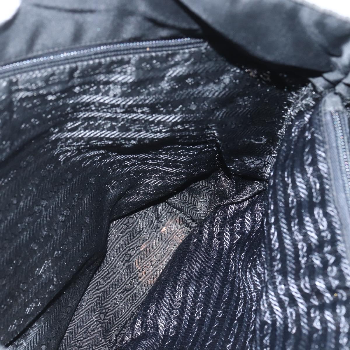 PRADA Tote Bag Nylon Black Silver Auth 151438