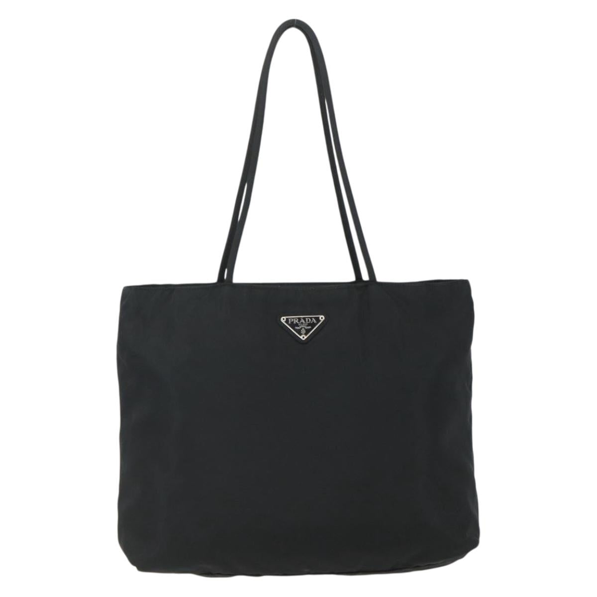 PRADA Tote Bag Nylon Black Silver Auth 151438