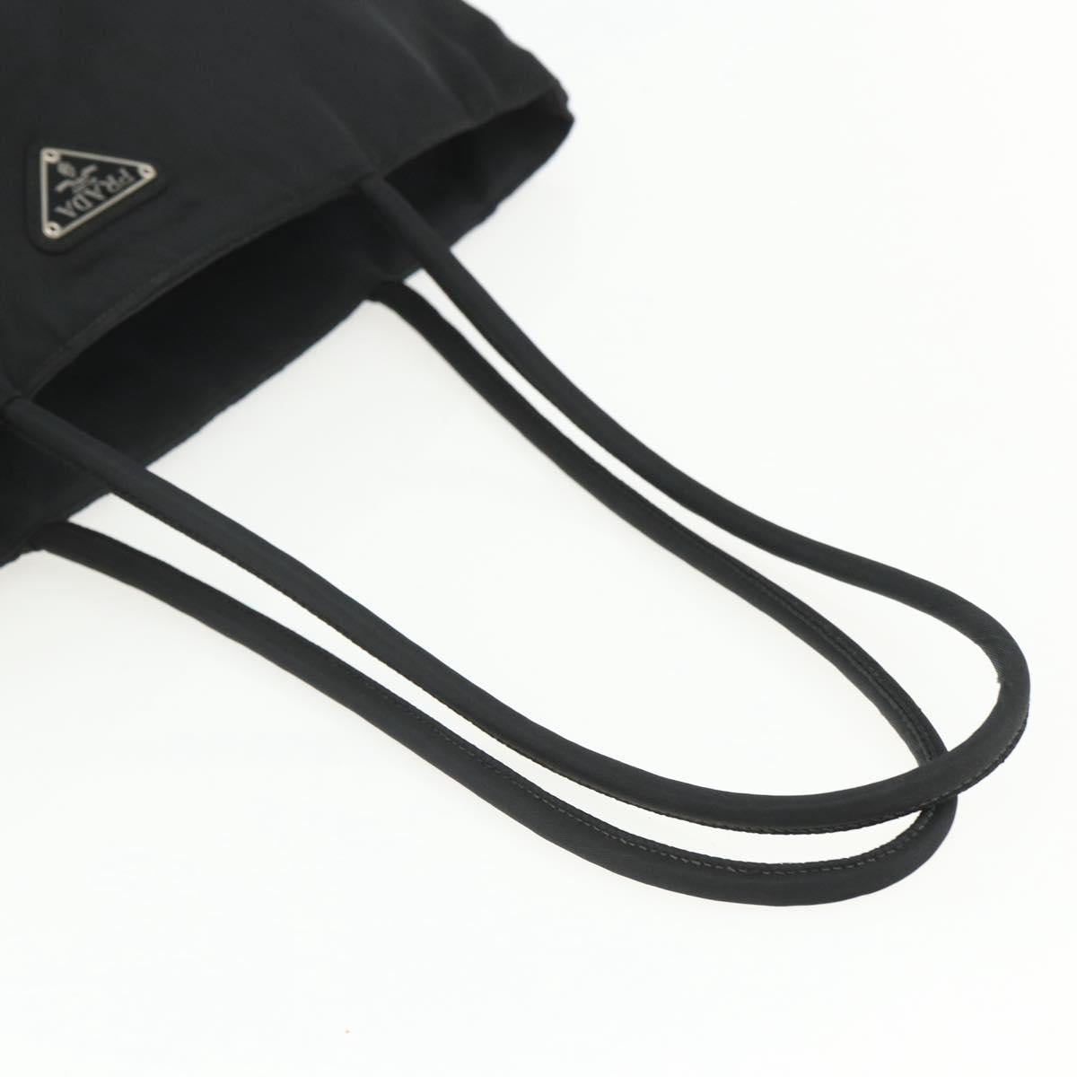 PRADA Tote Bag Nylon Black Silver Auth 151438
