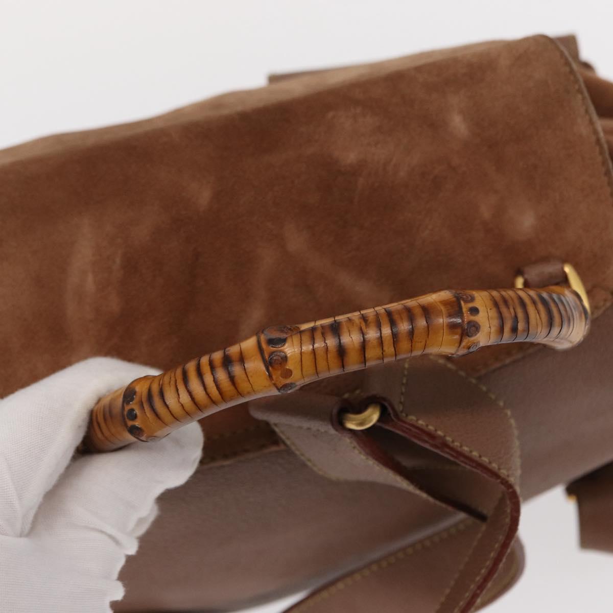 GUCCI Bamboo Backpack Suede Brown Gold 003 2058 0016 Auth 151439