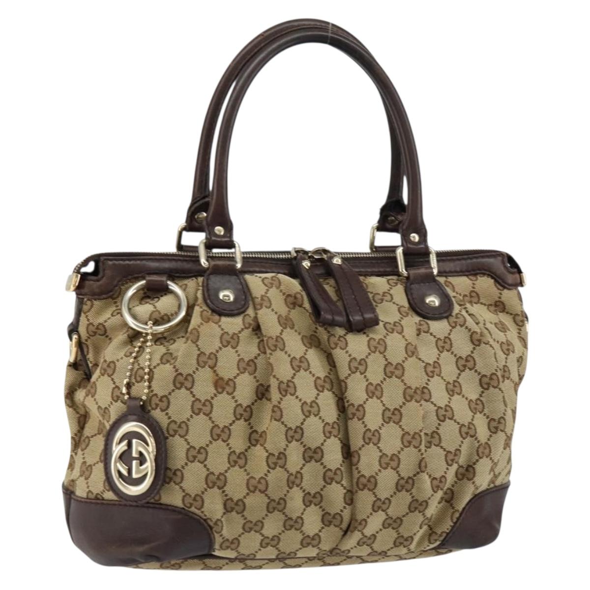 GUCCI GG Canvas Hand Bag Beige Gold 247902 Auth 151441