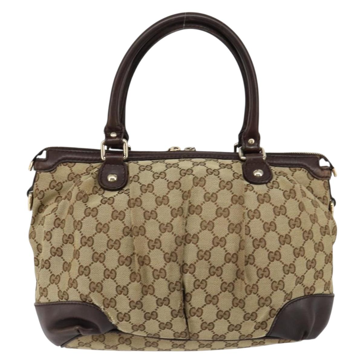GUCCI GG Canvas Hand Bag Beige Gold 247902 Auth 151441