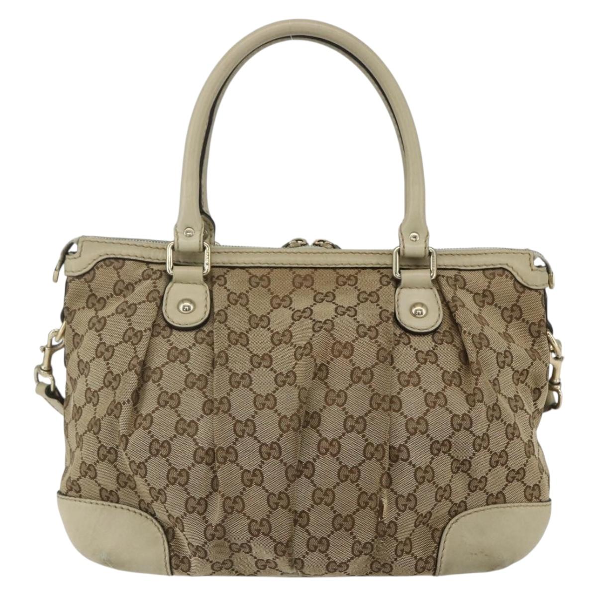 GUCCI GG Canvas Hand Bag 2way Beige Gold 247902 Auth 151442
