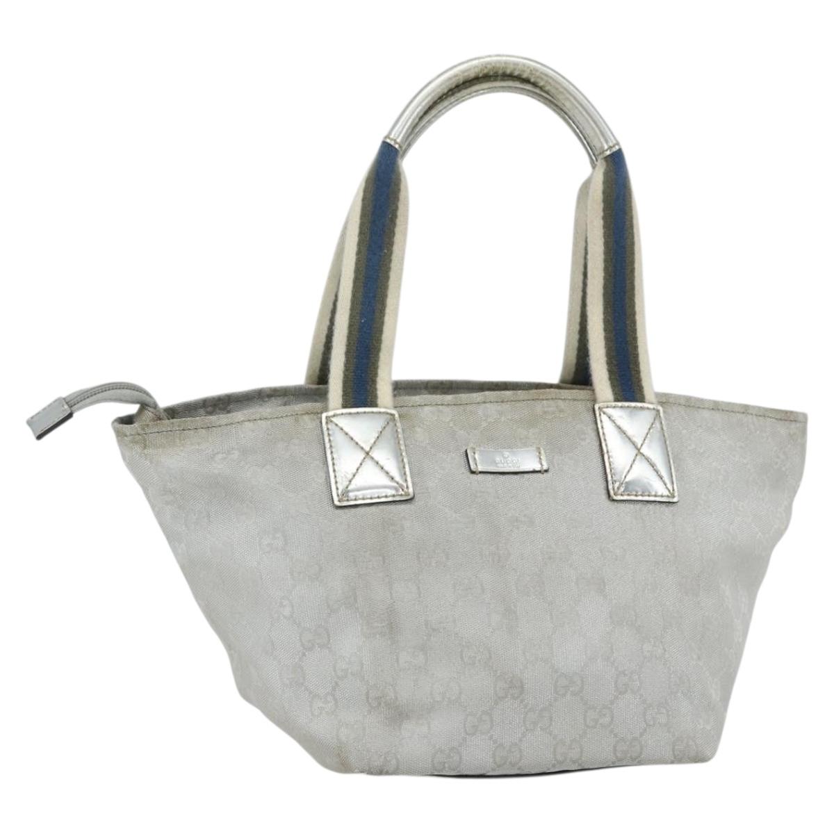 GUCCI GG Canvas Sherry Line Hand Bag Silver 131228 Auth 151449