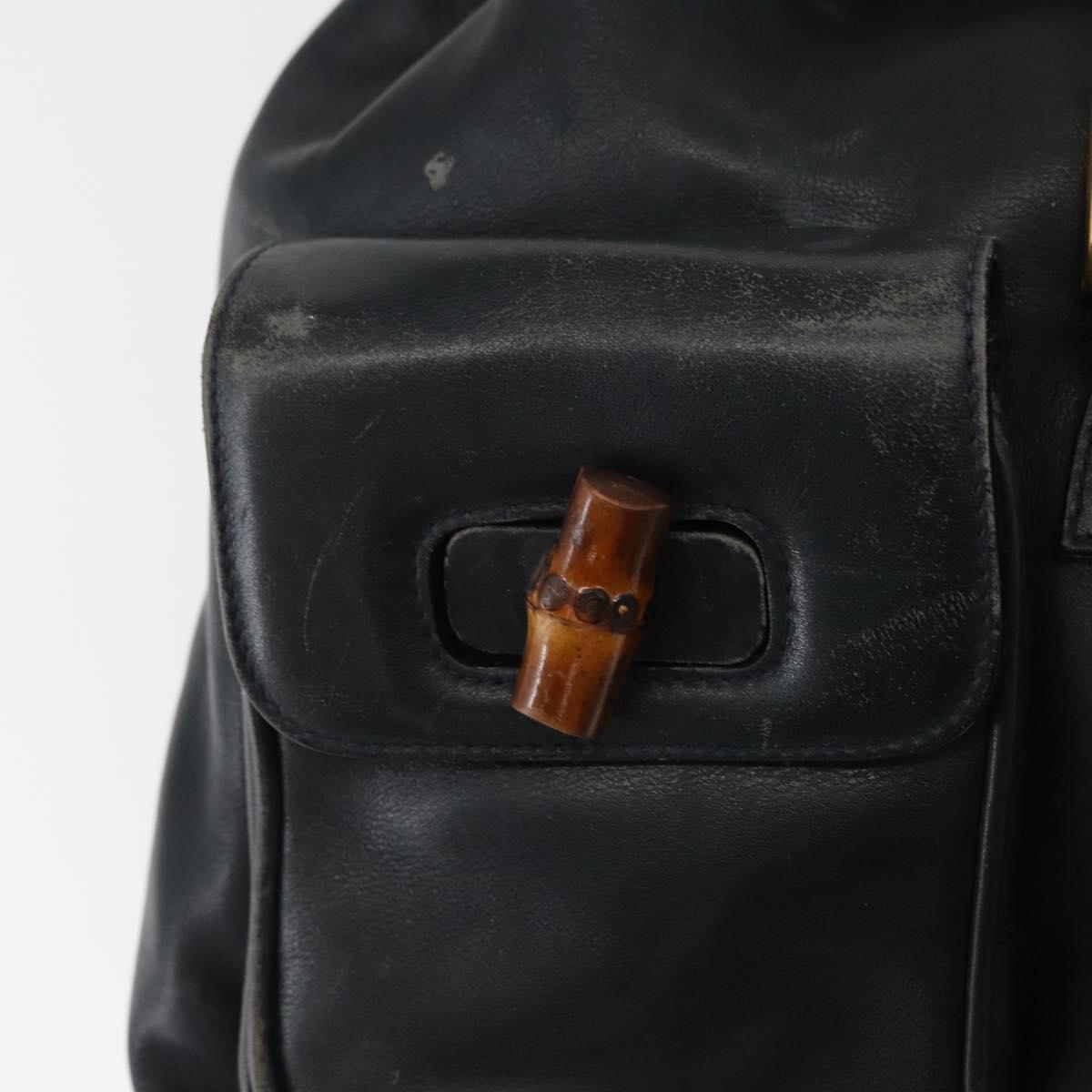 GUCCI Bamboo Backpack Leather Navy Gold 003 2058 0016 Auth 151451