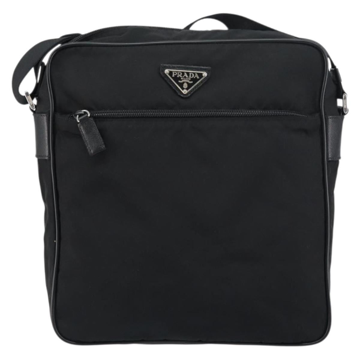 PRADA Shoulder Bag Nylon Black Silver Auth 151452