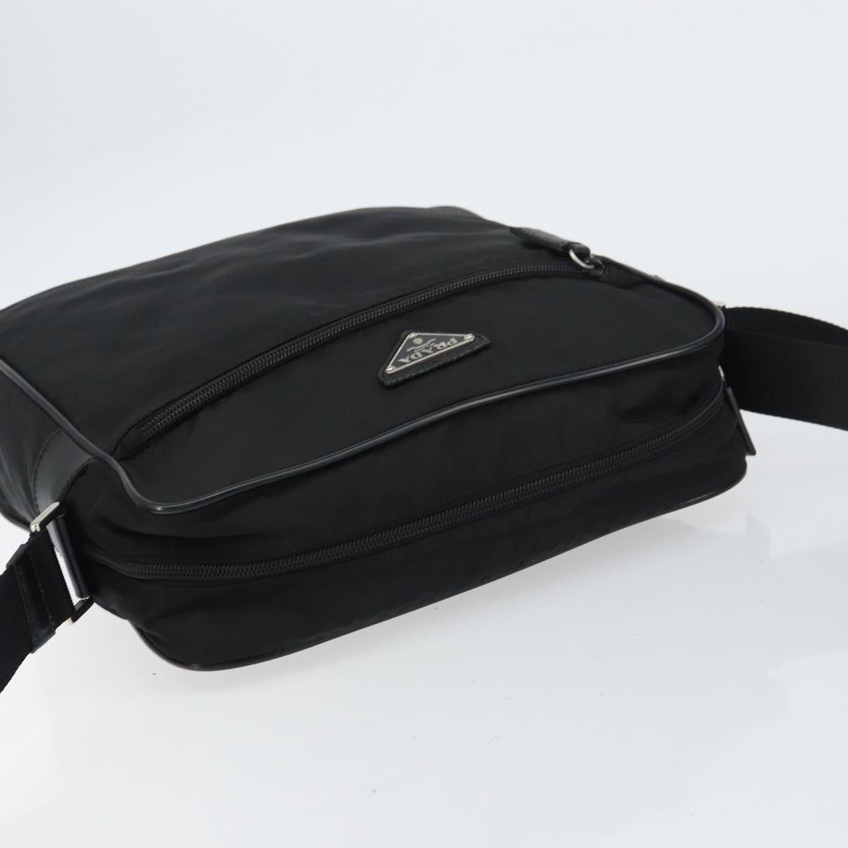 PRADA Shoulder Bag Nylon Black Silver Auth 151452
