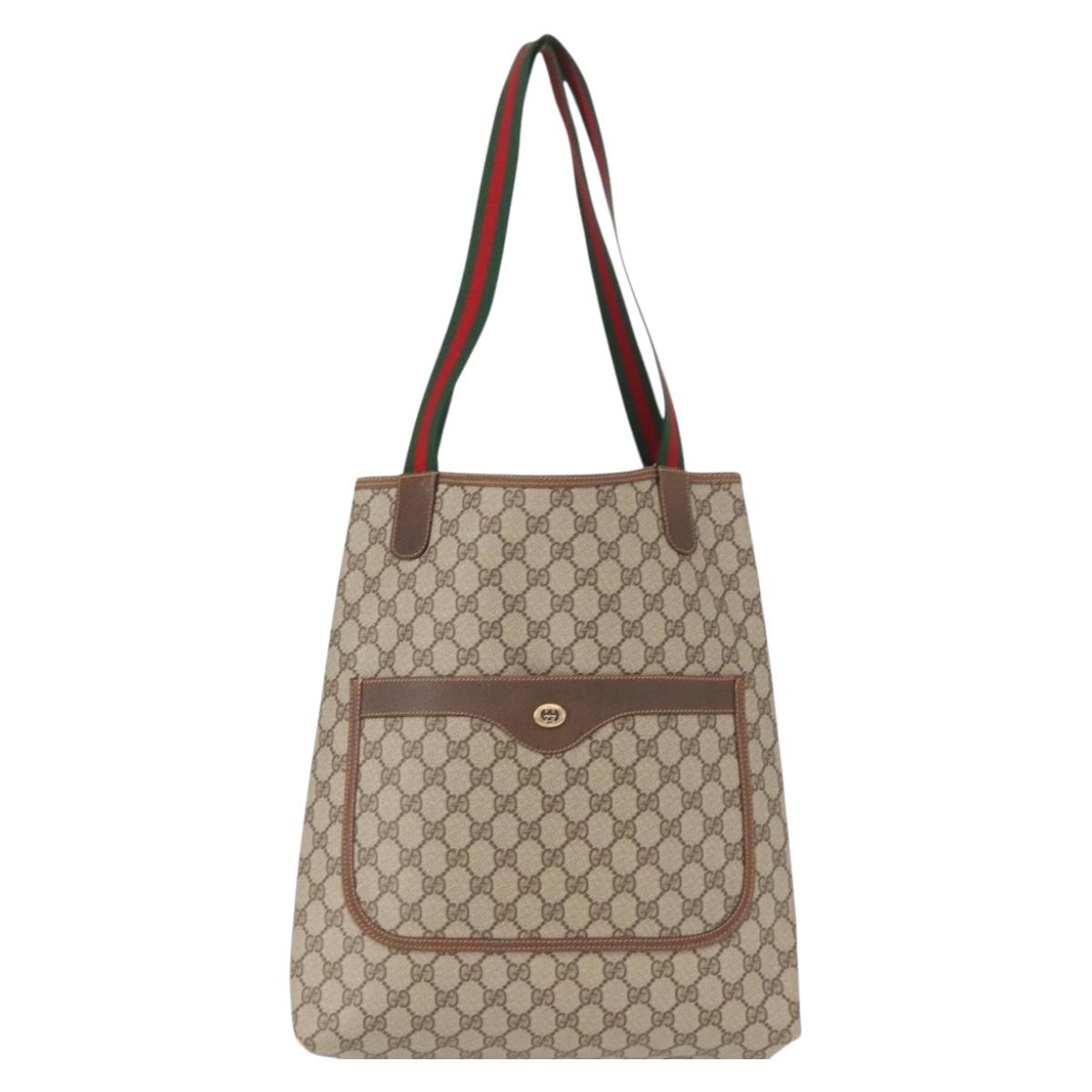GUCCI GG Supreme Web Sherry Line Tote Bag PVC Beige Gold 89 02 003 Auth 151453