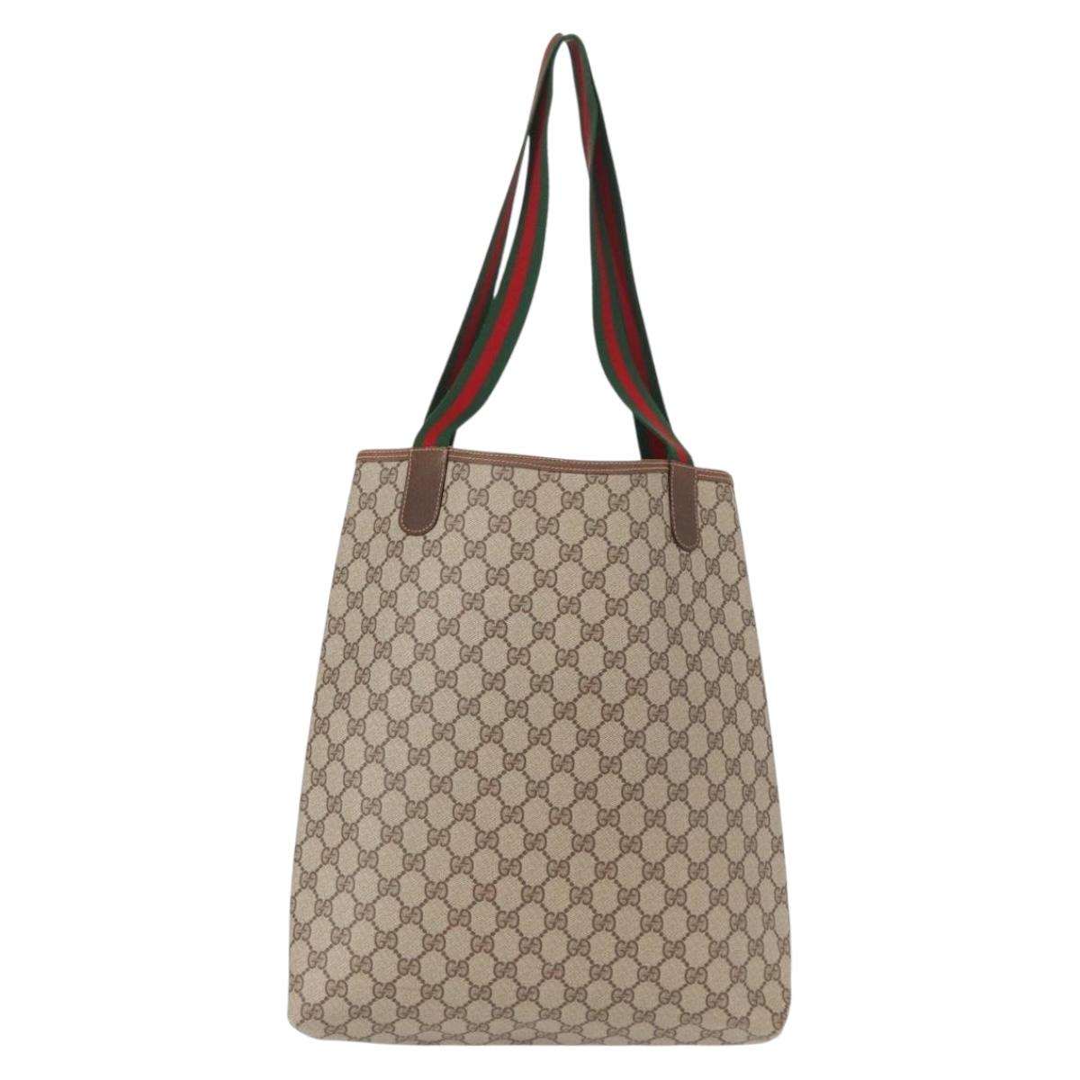 GUCCI GG Supreme Web Sherry Line Tote Bag PVC Beige Gold 89 02 003 Auth 151453