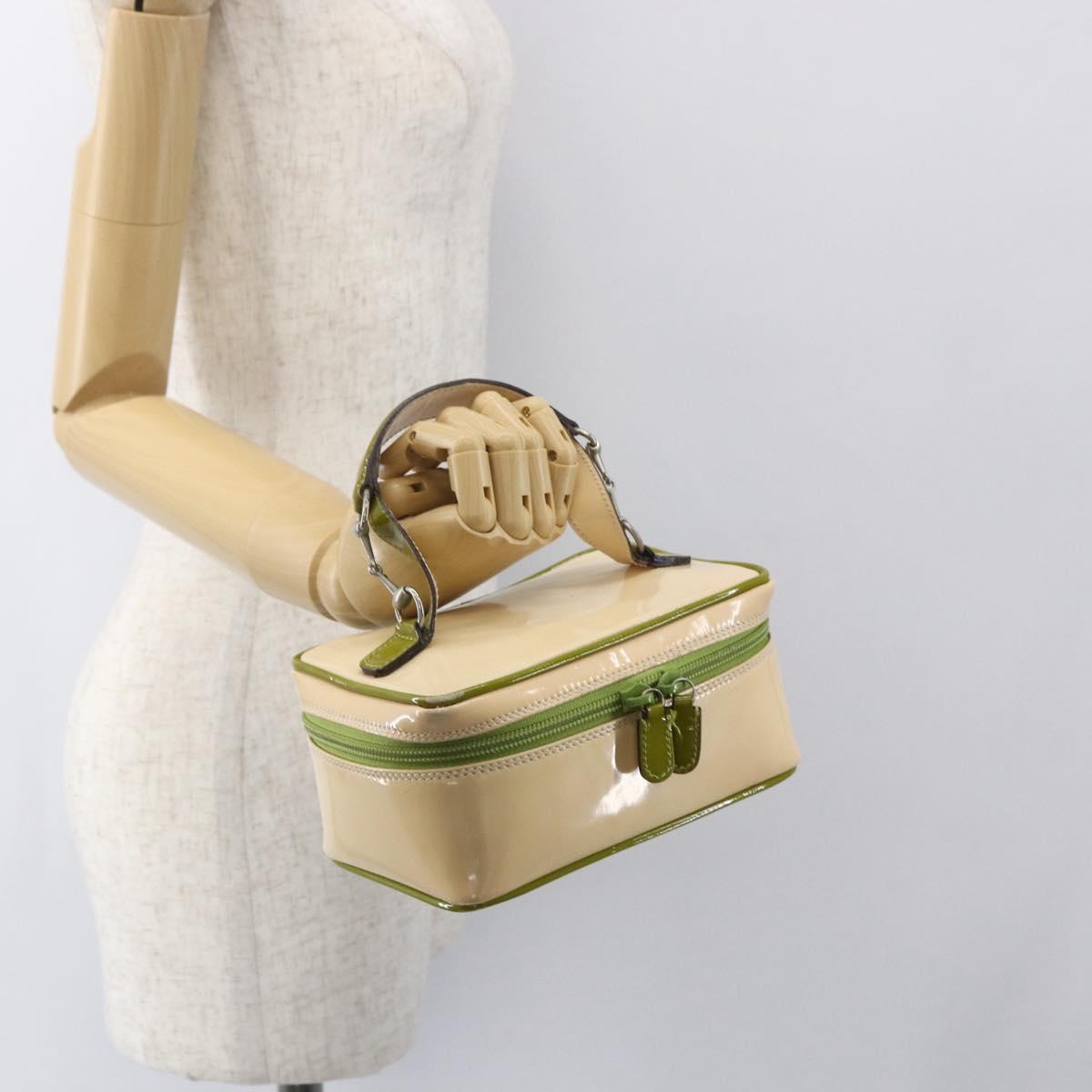 GUCCI Vanity Hand Pouch Patent leather Beige 032 1705 0141 Auth 151455