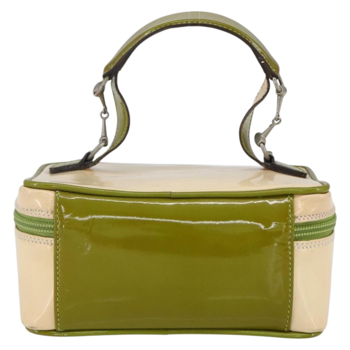 GUCCI Vanity Hand Pouch Patent leather Beige 032 1705 0141 Auth 151455