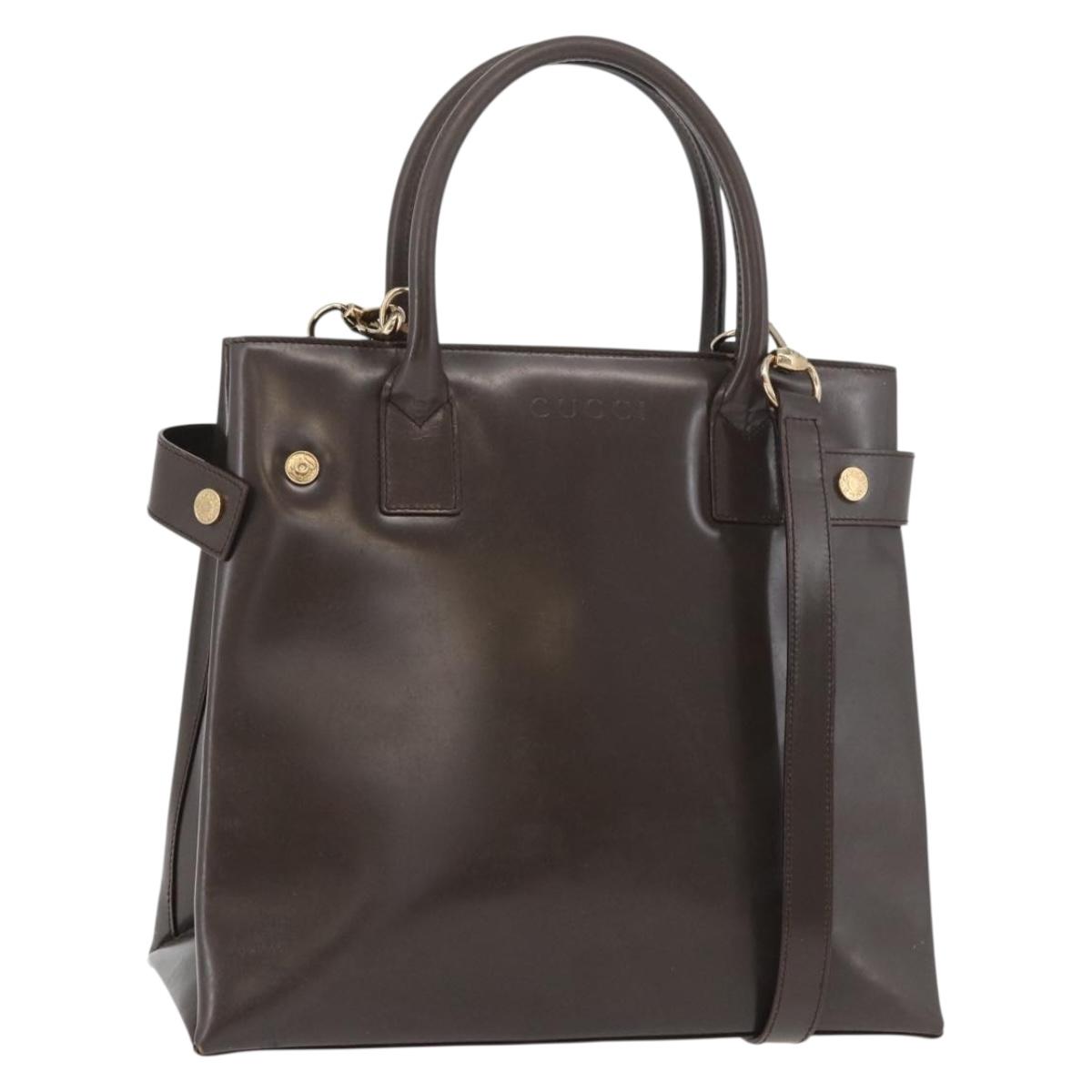 GUCCI Hand Bag Patent leather 2way Brown Gold Auth 151456