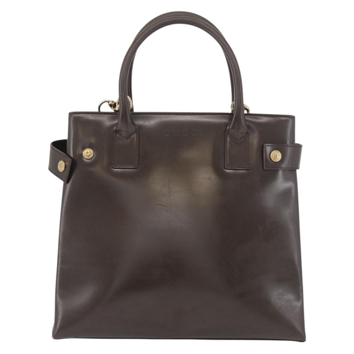GUCCI Hand Bag Patent leather 2way Brown Gold Auth 151456