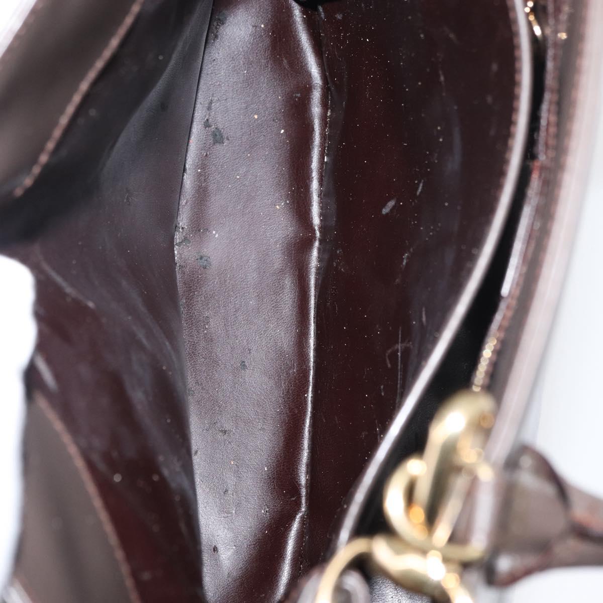 GUCCI Hand Bag Patent leather 2way Brown Gold Auth 151456