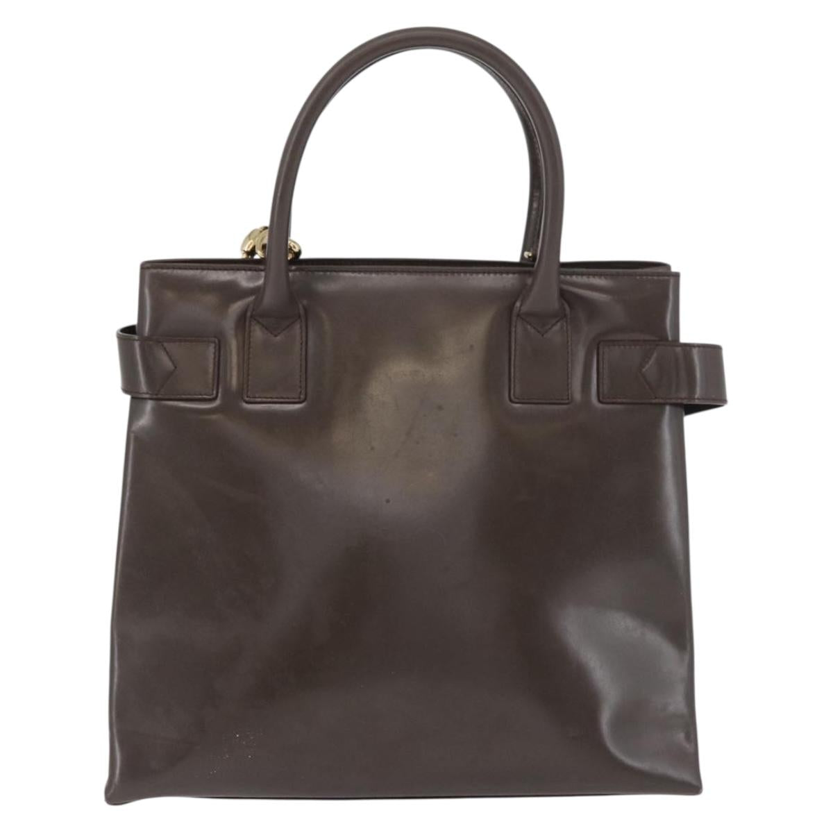 GUCCI Hand Bag Patent leather 2way Brown Gold Auth 151456