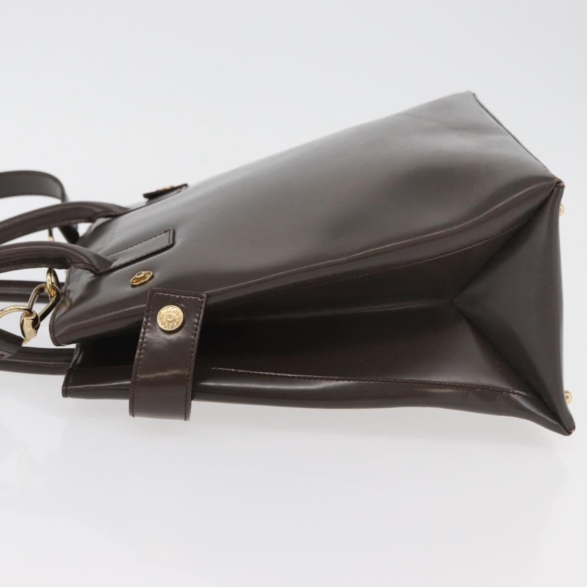 GUCCI Hand Bag Patent leather 2way Brown Gold Auth 151456