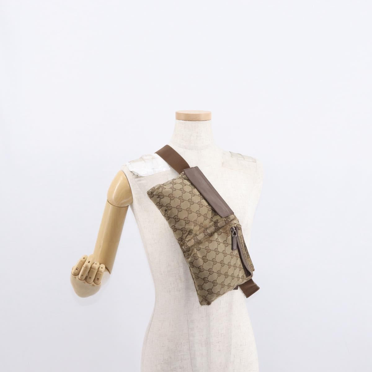 GUCCI GG Canvas Waist bag Beige Silver 28566 Auth 151457