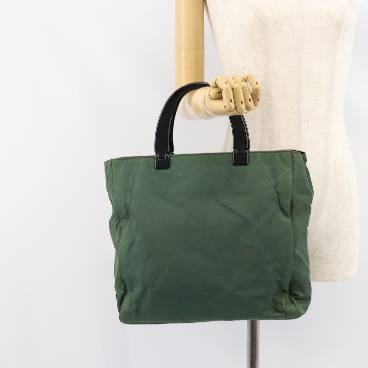 PRADA Hand Bag Nylon Green Silver Auth 151462