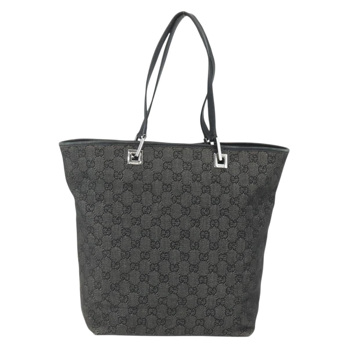 GUCCI GG Canvas Tote Bag Black Silver 31243 Auth 151463