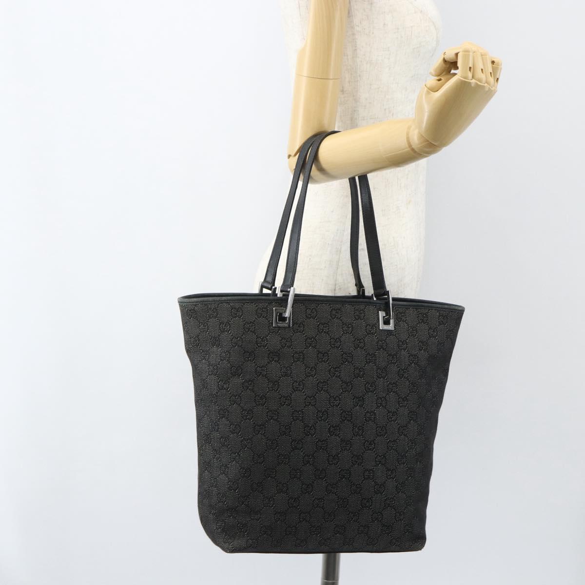 GUCCI GG Canvas Tote Bag Black Silver 31243 Auth 151463