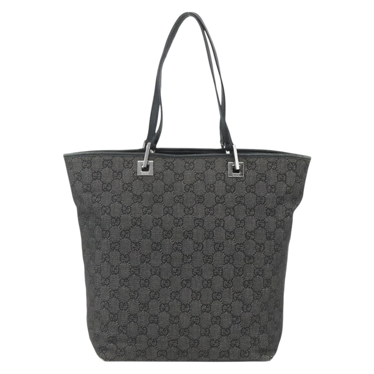 GUCCI GG Canvas Tote Bag Black Silver 31243 Auth 151463