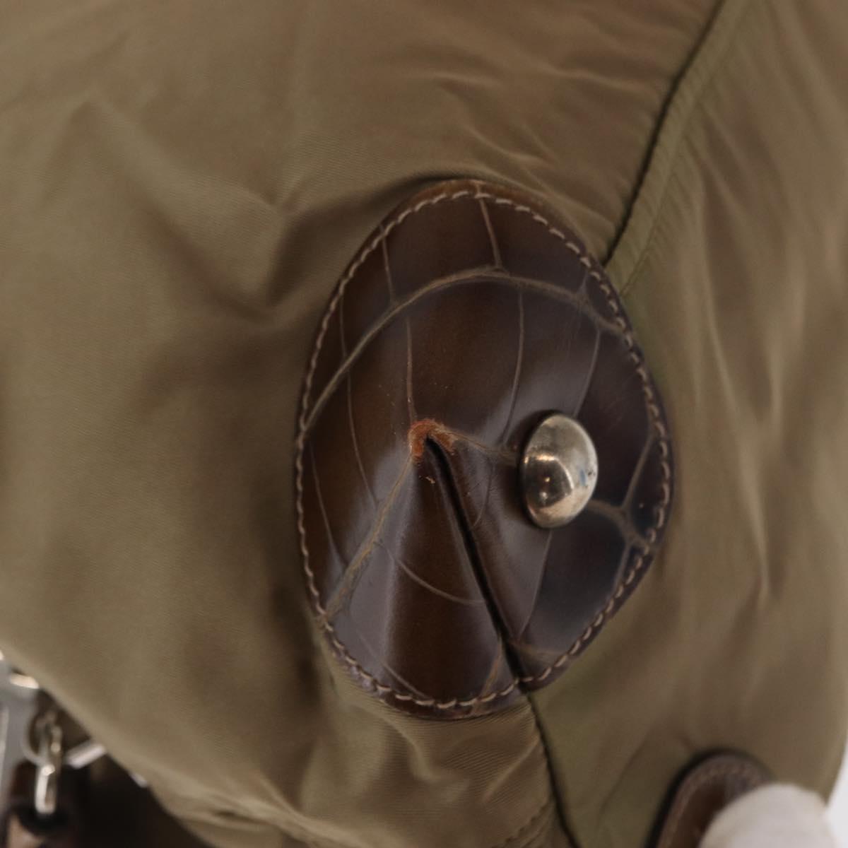 PRADA Shoulder Bag Nylon Beige Silver Auth 151464