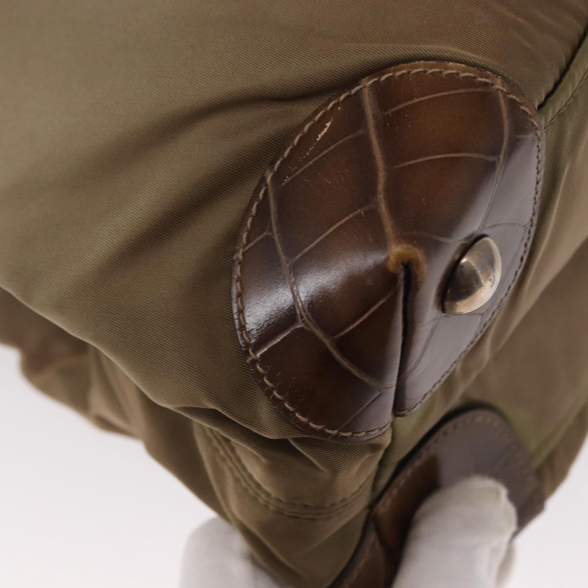 PRADA Shoulder Bag Nylon Beige Silver Auth 151464