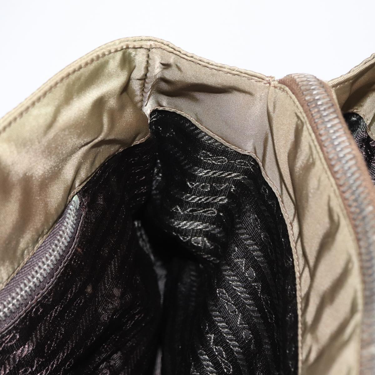 PRADA Shoulder Bag Nylon Beige Silver Auth 151464