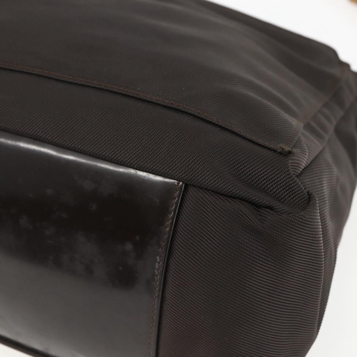 GUCCI Bamboo Shoulder Bag Nylon 2way Brown Silver Auth 151470