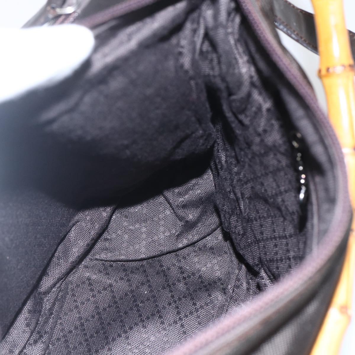 GUCCI Bamboo Shoulder Bag Nylon 2way Brown Silver Auth 151470