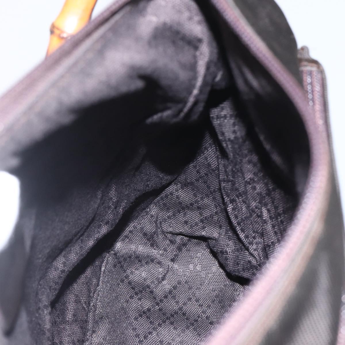 GUCCI Bamboo Shoulder Bag Nylon 2way Brown Silver Auth 151470