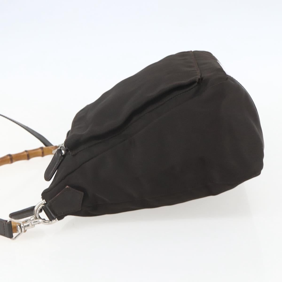 GUCCI Bamboo Shoulder Bag Nylon 2way Brown Silver Auth 151470