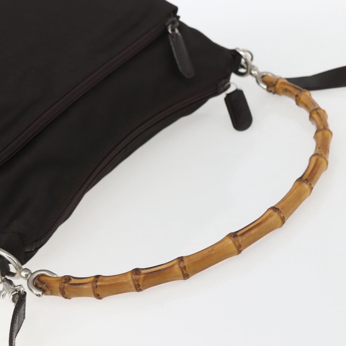 GUCCI Bamboo Shoulder Bag Nylon 2way Brown Silver Auth 151470