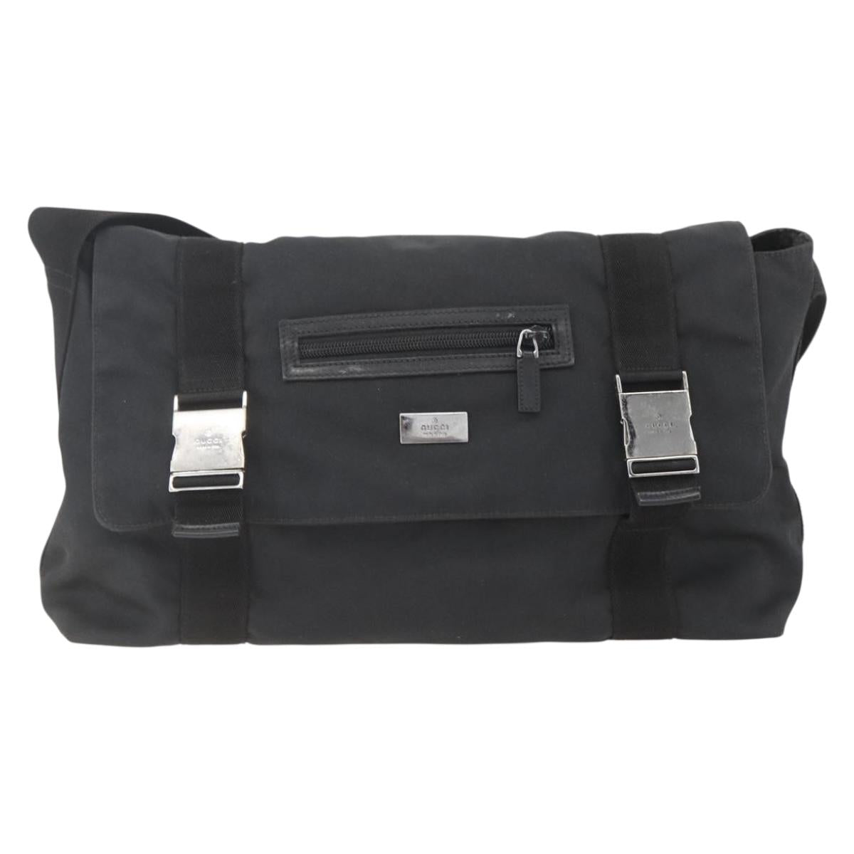 GUCCI Shoulder Bag Canvas Black Silver 122374 Auth 151471