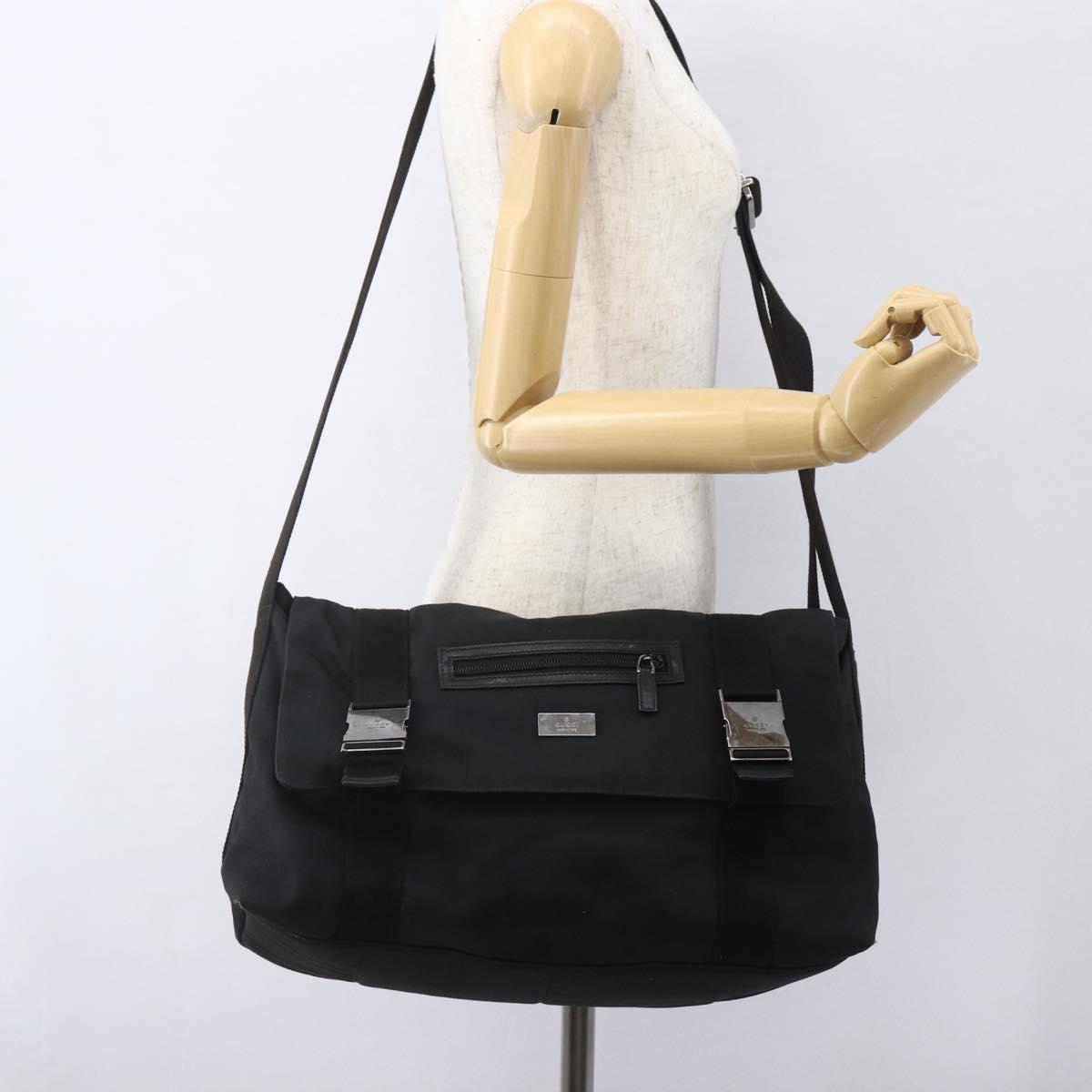 GUCCI Shoulder Bag Canvas Black Silver 122374 Auth 151471