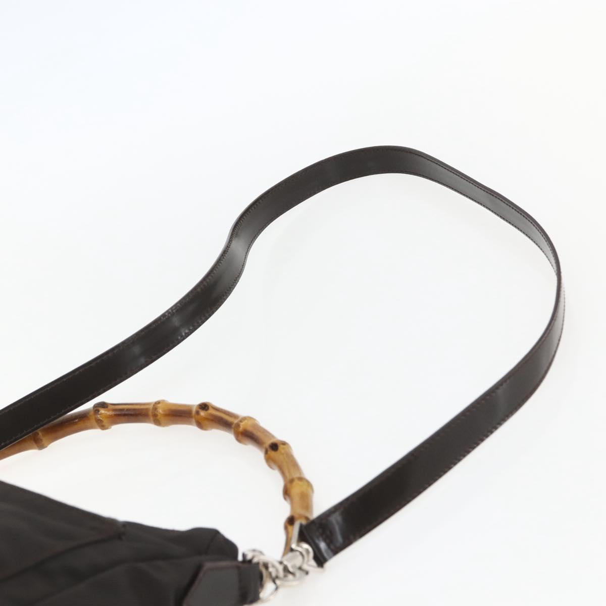 GUCCI Bamboo Shoulder Bag Nylon 2way Brown Silver 000 2404 0509 Auth 151472