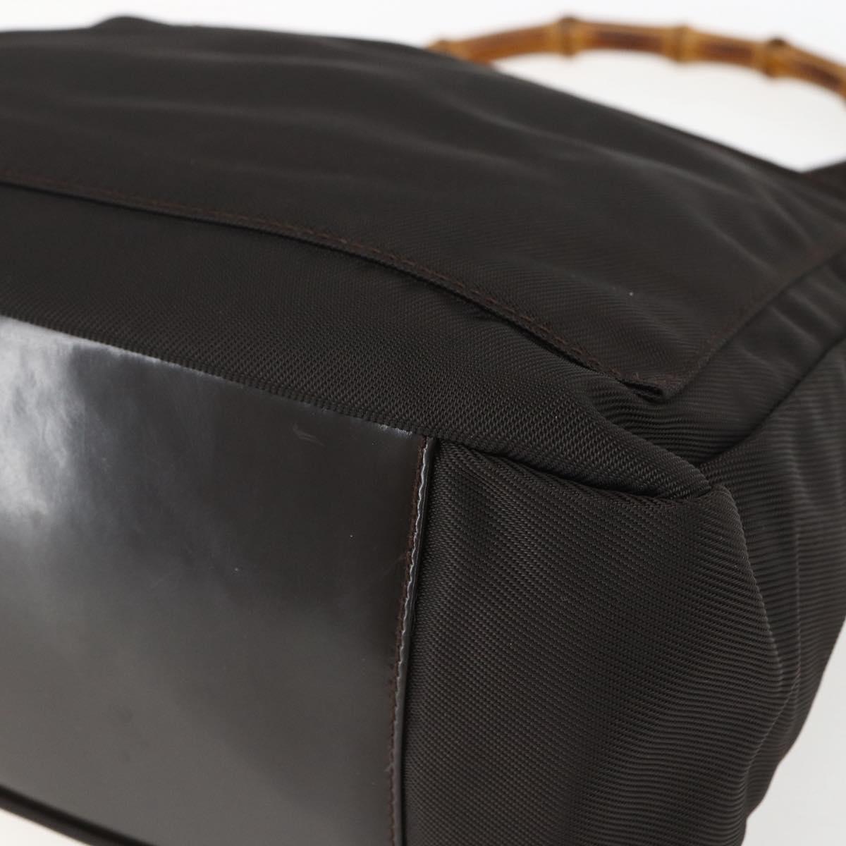 GUCCI Bamboo Shoulder Bag Nylon 2way Brown Silver 000 2404 0509 Auth 151472