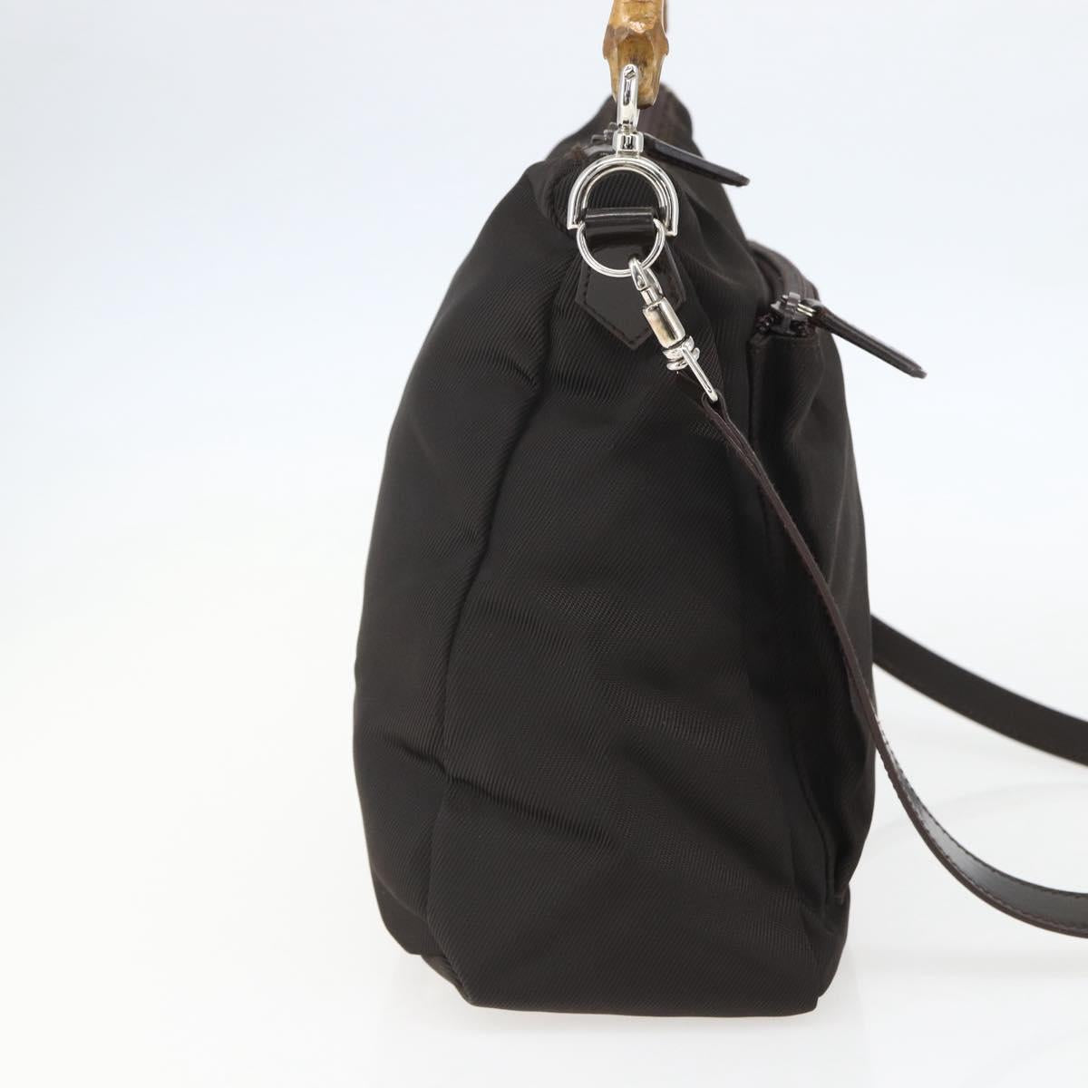GUCCI Bamboo Shoulder Bag Nylon 2way Brown Silver 000 2404 0509 Auth 151472