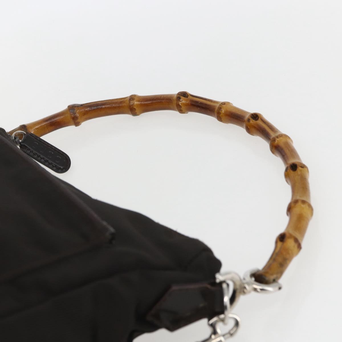 GUCCI Bamboo Shoulder Bag Nylon 2way Brown Silver 000 2404 0509 Auth 151472