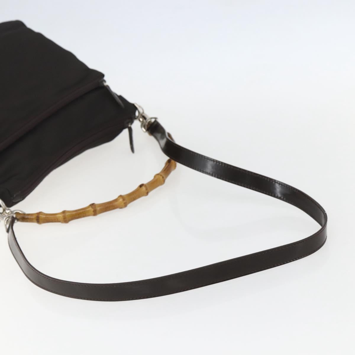 GUCCI Bamboo Shoulder Bag Nylon 2way Brown Silver 000 2404 0509 Auth 151472