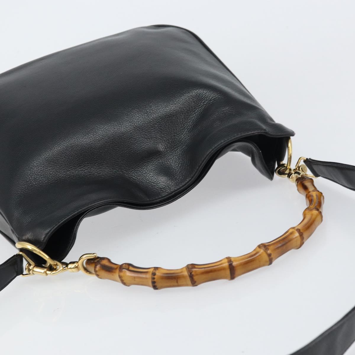 GUCCI Bamboo Shoulder Bag Leather 2way Black Gold 001 3444 1638 Auth 151473