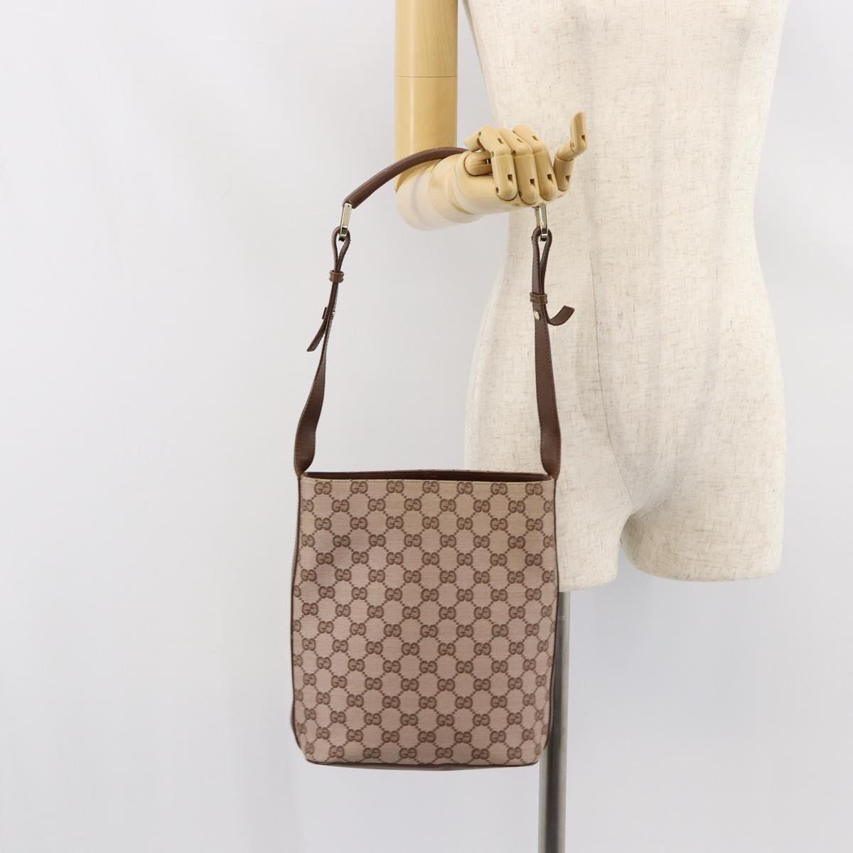 GUCCI GG Canvas Shoulder Bag Beige Gold Auth 151481