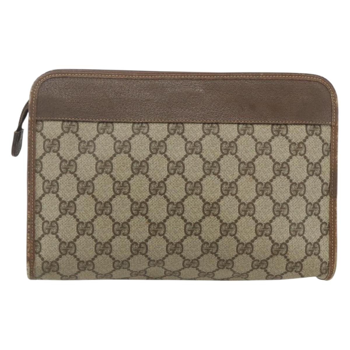 GUCCI GG Supreme Clutch Bag PVC Beige 014 115 6063 Auth 151482