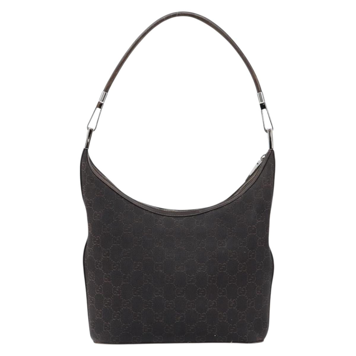 GUCCI GG Canvas Shoulder Bag Brown Silver 01234 Auth 151484