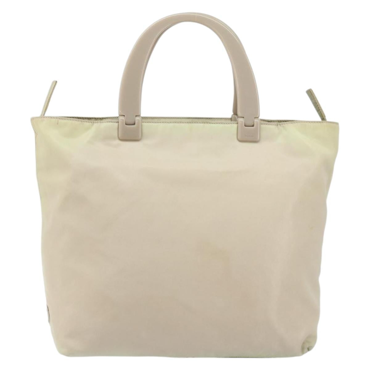 PRADA Hand Bag Nylon Beige Silver Auth 151486