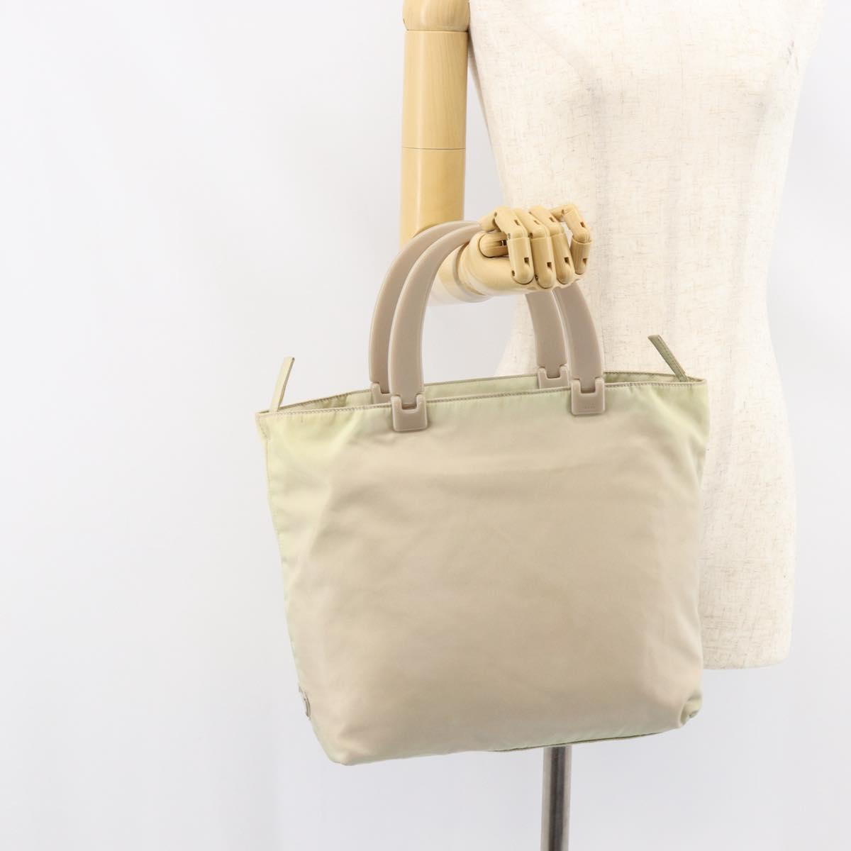 PRADA Hand Bag Nylon Beige Silver Auth 151486