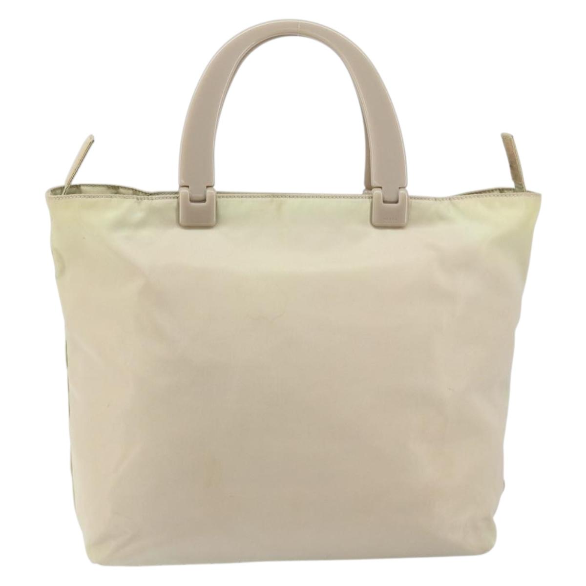 PRADA Hand Bag Nylon Beige Silver Auth 151486